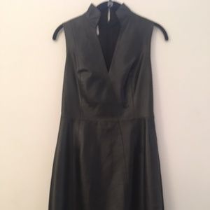 AKRIS Womens Black leather knee length dress.